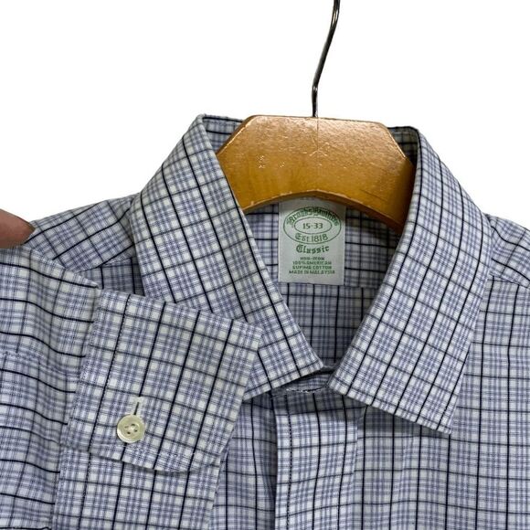 Brooks Brothers Mens size neck 15  Small Blue white plaid button up shirt - Picture 3 of 11